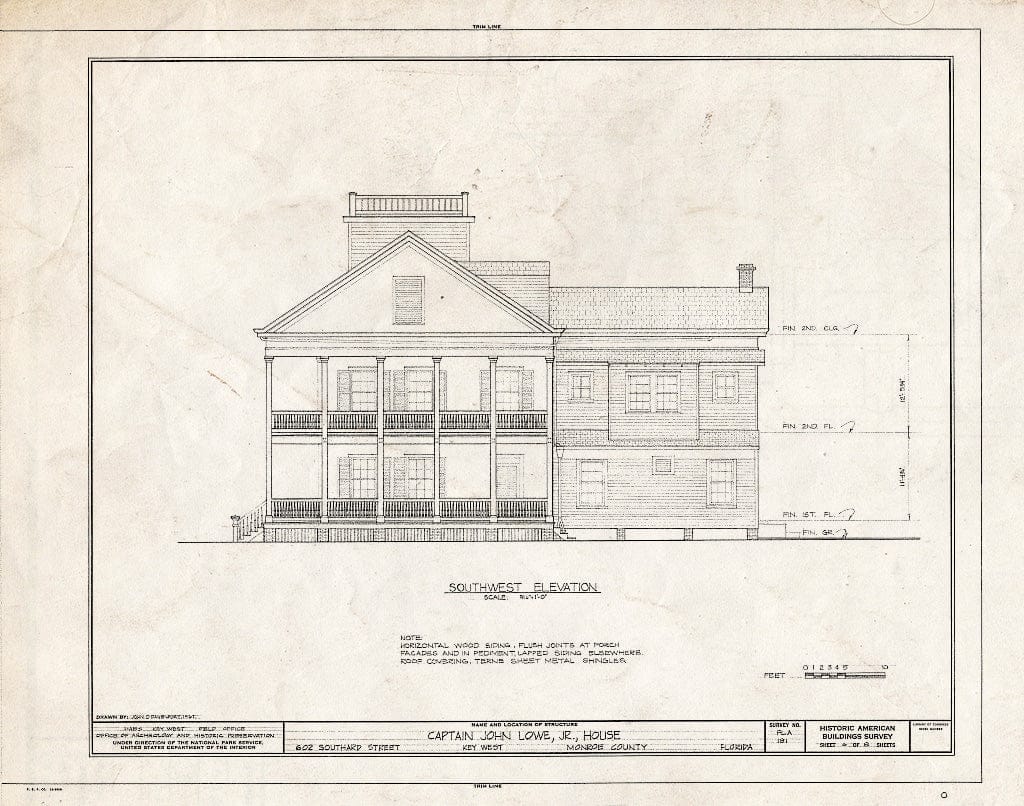 Blueprint HABS FLA,44-KEY-21- (Sheet 6 of 8) - Captain John Lowe Jr. House, 620 Southard Street, Key West, Monroe County, FL