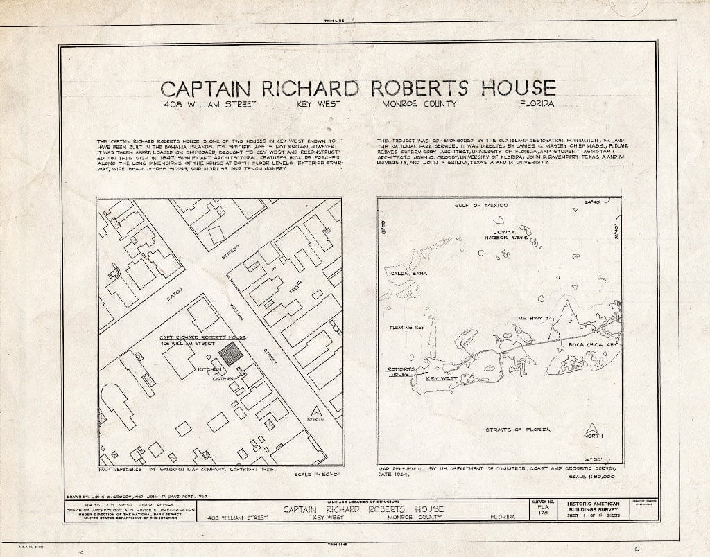 Blueprint HABS FLA,44-Key,9- (Sheet 1 of 8) - Captain Richard Roberts House, 408 William Street, Key West, Monroe County, FL