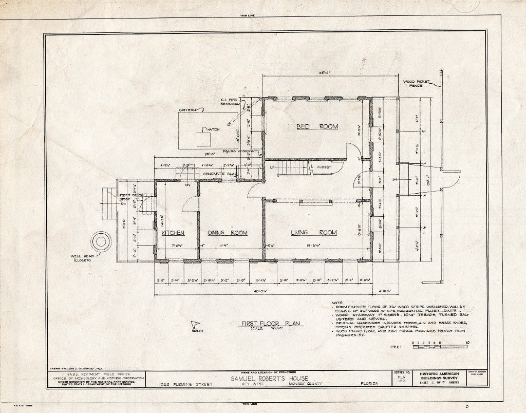 Blueprint HABS FLA,44-Key,20- (Sheet 2 of 5) - Samuel Roberts House, 1025 Fleming Street, Key West, Monroe County, FL