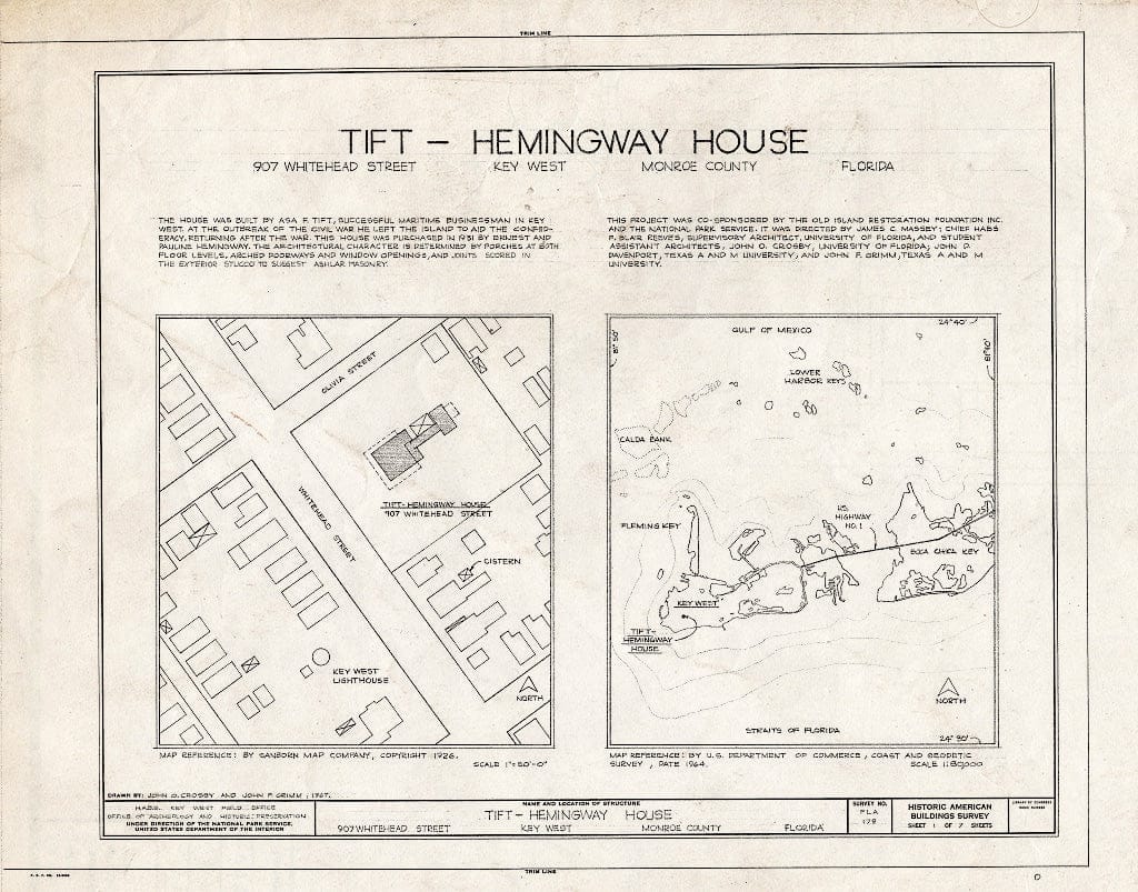 Blueprint HABS FLA,44-Key,11- (Sheet 1 of 7) - Tift-Hemingway House, 907 Whitehead Street, Key West, Monroe County, FL