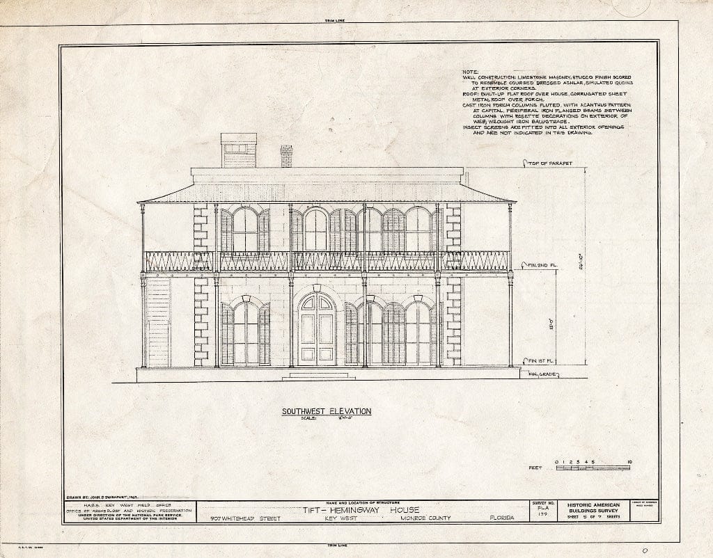 Blueprint HABS FLA,44-Key,11- (Sheet 5 of 7) - Tift-Hemingway House, 907 Whitehead Street, Key West, Monroe County, FL