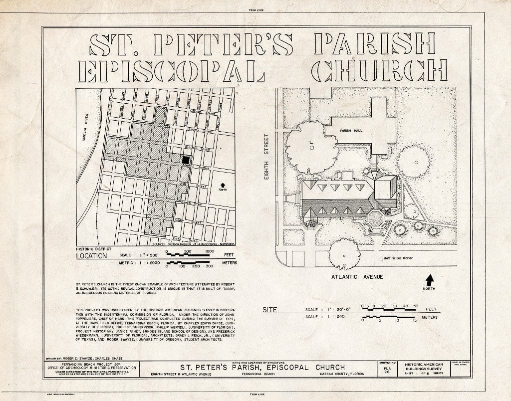 Blueprint HABS FLA,45-FERB,7- (Sheet 1 of 6) - St. Peter's Parish (Episcopal Church), Eighth Street & Atlantic Avenue, Fernandina Beach, Nassau County, FL