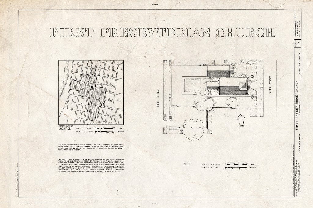 Blueprint HABS FLA,45-FERB,2- (Sheet 1 of 5) - First Presbyterian Church, 19 North Sixth Street, Fernandina Beach, Nassau County, FL