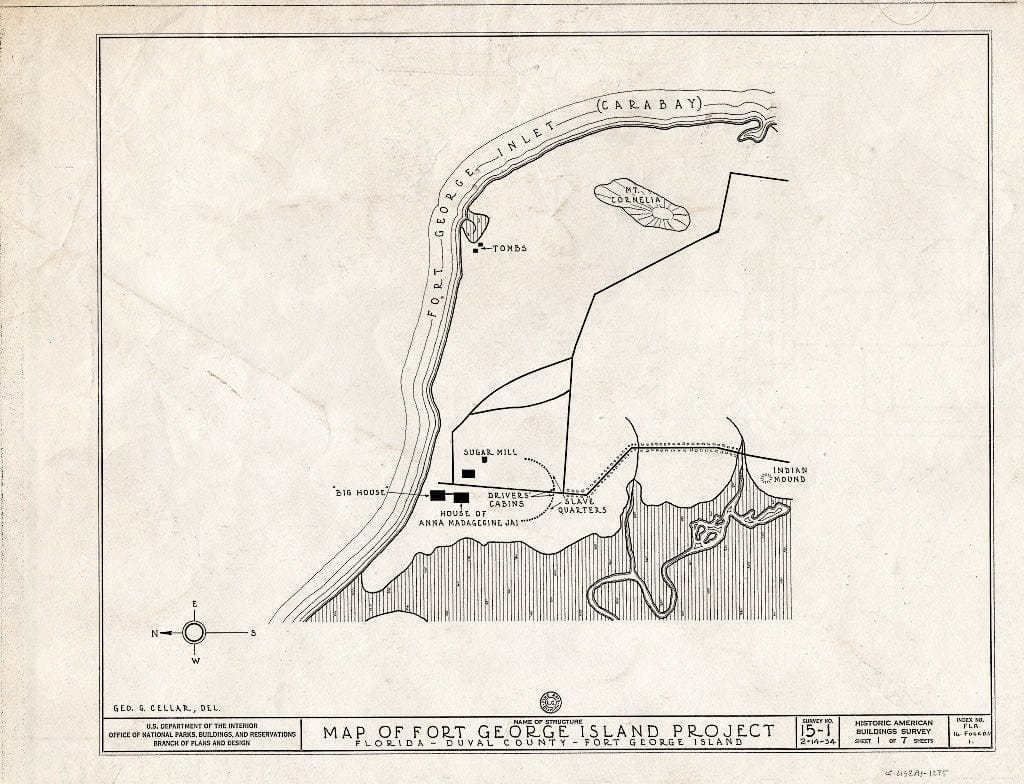 Blueprint HABS FLA,16-FOGEO.V,1- (Sheet 1 of 7) - Anna Jai House (Slave Quarters & Driver's Cabin), Fort George Island, Duval County, FL