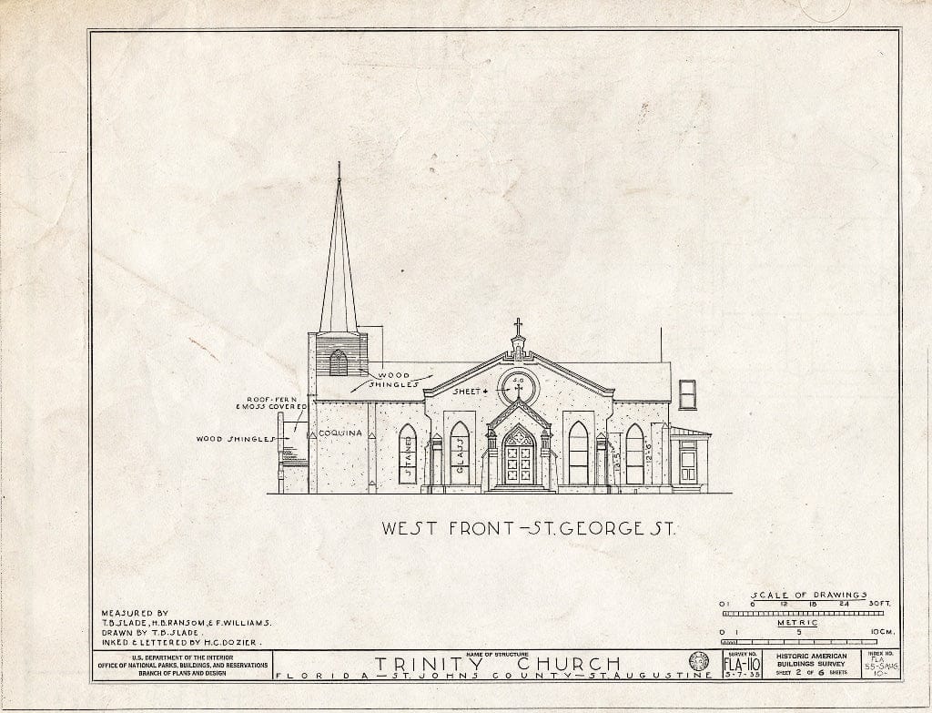 Blueprint HABS FLA,55-SAUG,10- (Sheet 2 of 6) - Trinity Church (Episcopal), Saint George & King Streets, Saint Augustine, St. Johns County, FL