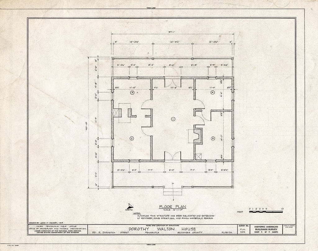 Blueprint HABS FLA,17-Pensa,11- (Sheet 2 of 4) - Dorothy Walton House, 221 East Zaragoza Street (Moved from 137 West Romana Street), Pensacola, Escambia County, FL