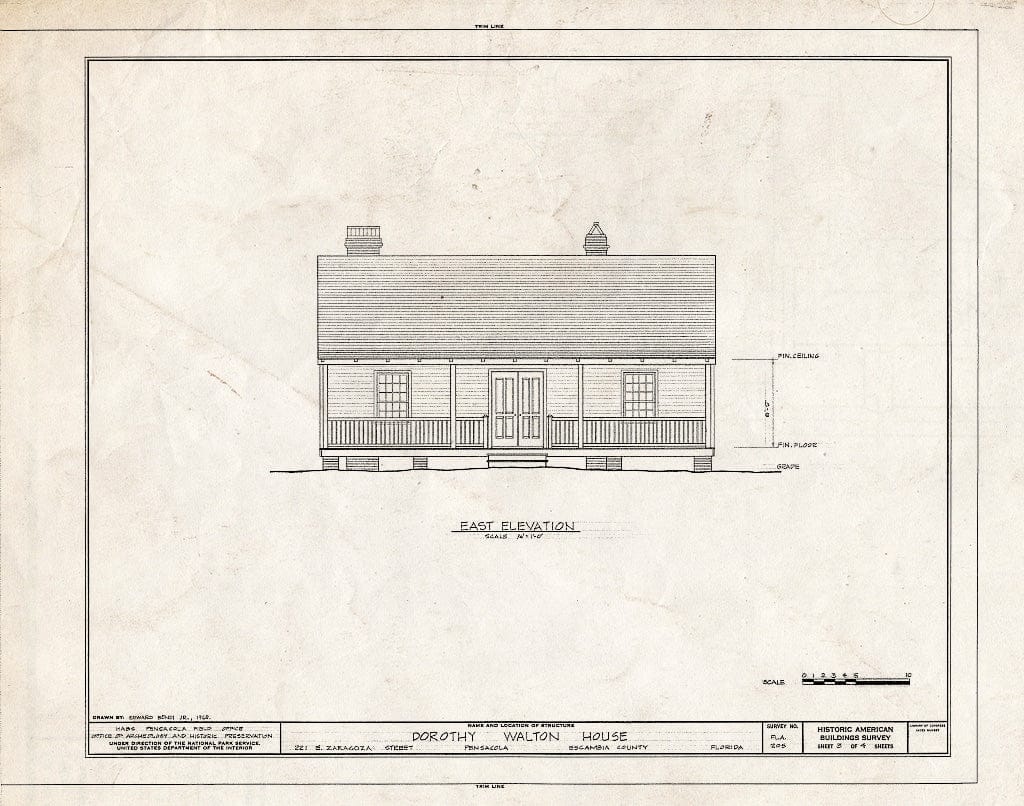 Blueprint HABS FLA,17-Pensa,11- (Sheet 3 of 4) - Dorothy Walton House, 221 East Zaragoza Street (Moved from 137 West Romana Street), Pensacola, Escambia County, FL