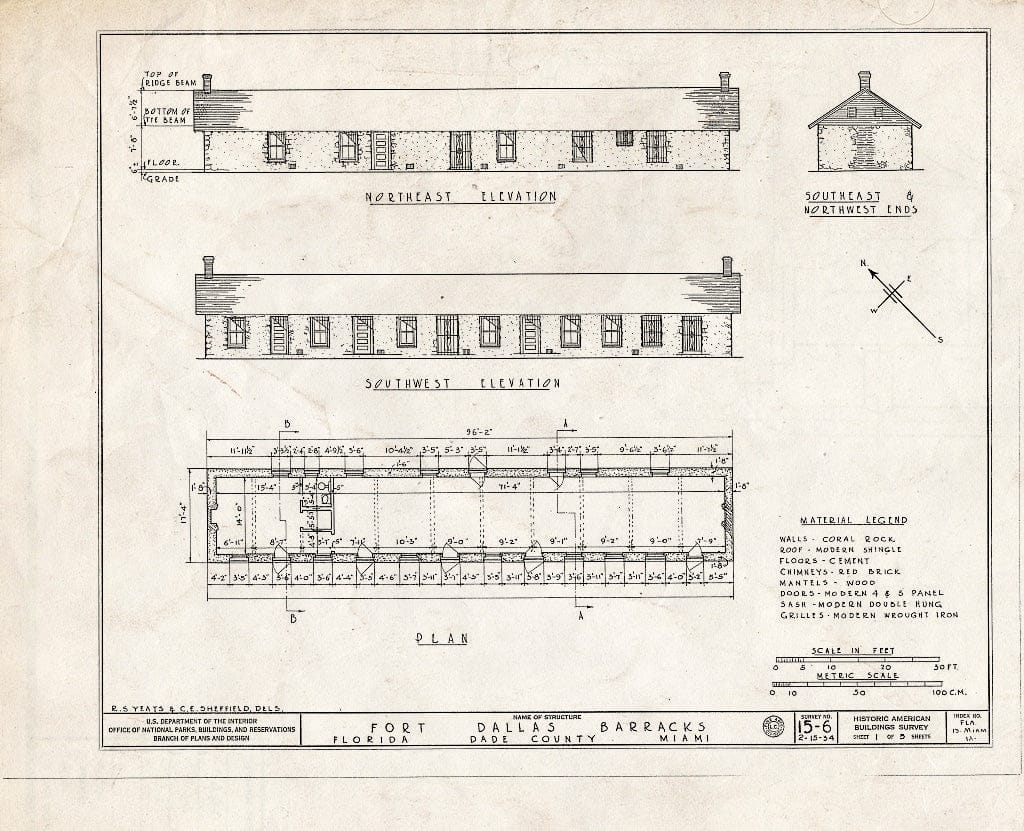 Blueprint HABS FLA,13-MIAM,1A- (Sheet 1 of 5) - Fort Dallas, Barracks, Lummas Park, Miami, Miami-Dade County, FL