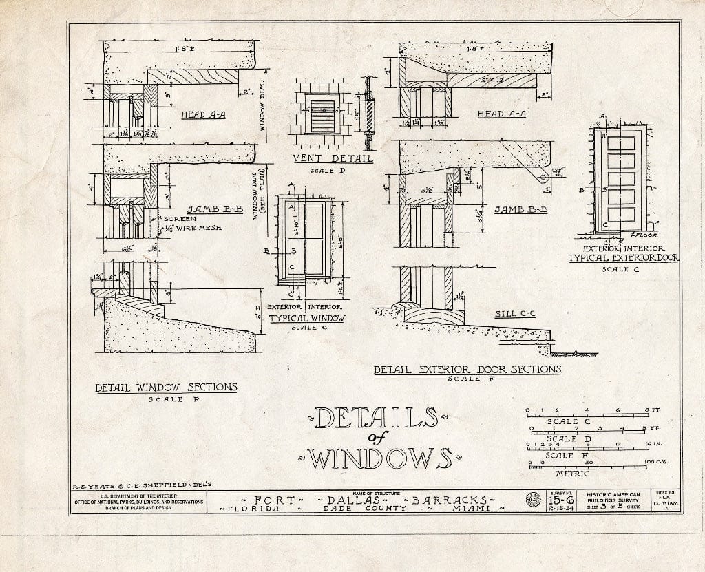 Blueprint HABS FLA,13-MIAM,1A- (Sheet 3 of 5) - Fort Dallas, Barracks, Lummas Park, Miami, Miami-Dade County, FL