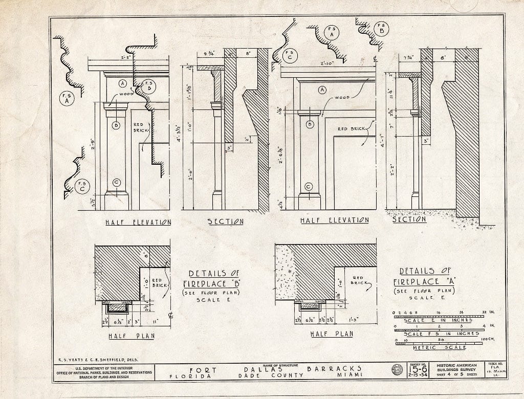 Blueprint HABS FLA,13-MIAM,1A- (Sheet 4 of 5) - Fort Dallas, Barracks, Lummas Park, Miami, Miami-Dade County, FL