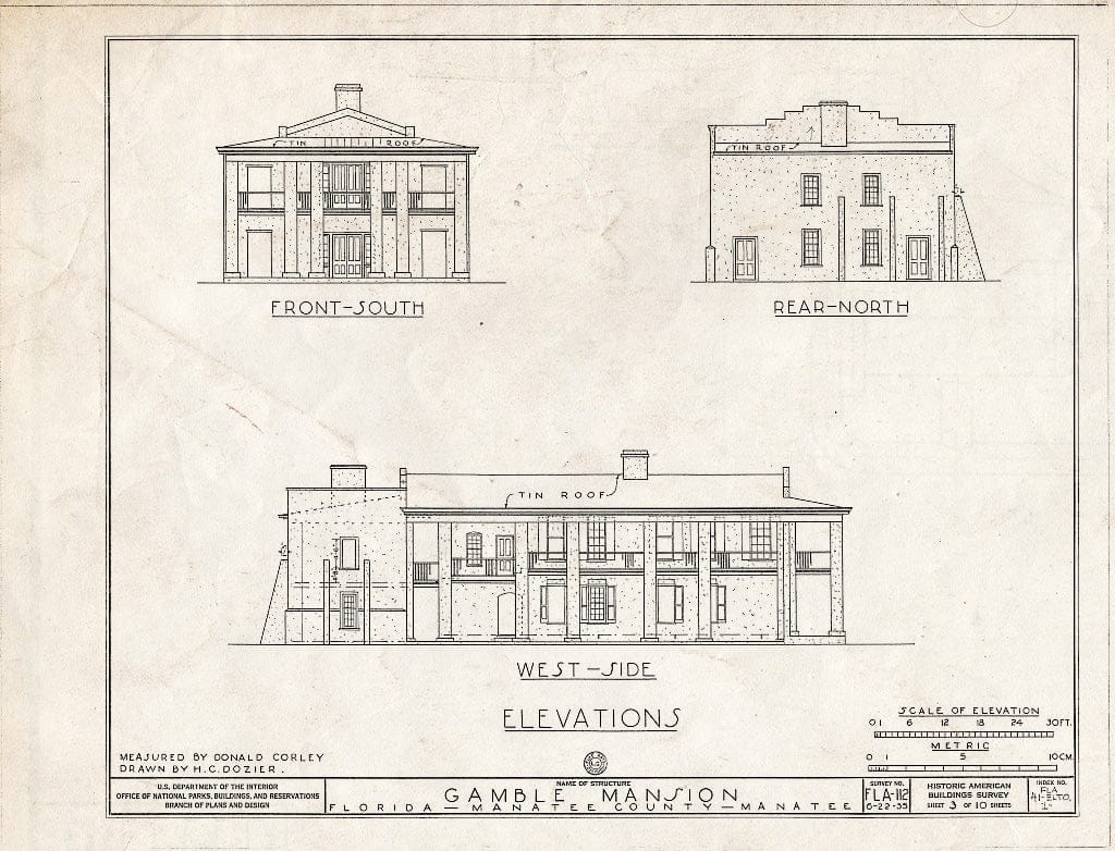 Blueprint HABS FLA,41-ELTO,1- (Sheet 3 of 10) - Gamble Mansion, Manatee River Vicinity, Ellenton, Manatee County, FL