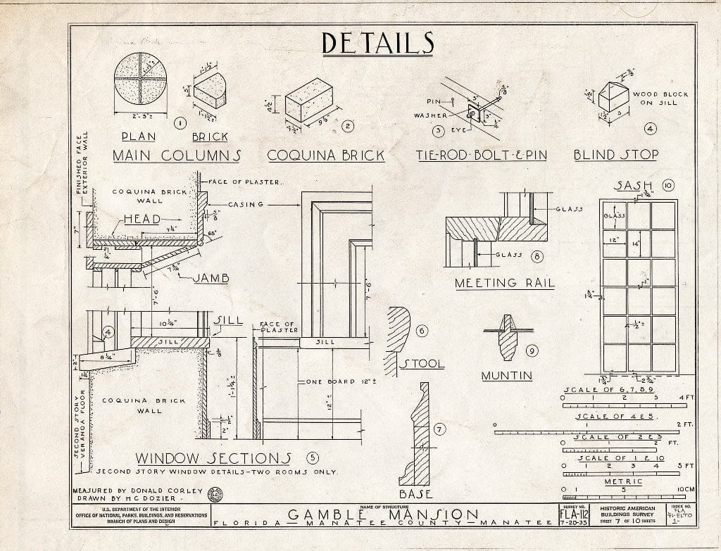 Blueprint HABS FLA,41-ELTO,1- (Sheet 7 of 10) - Gamble Mansion, Manatee River Vicinity, Ellenton, Manatee County, FL