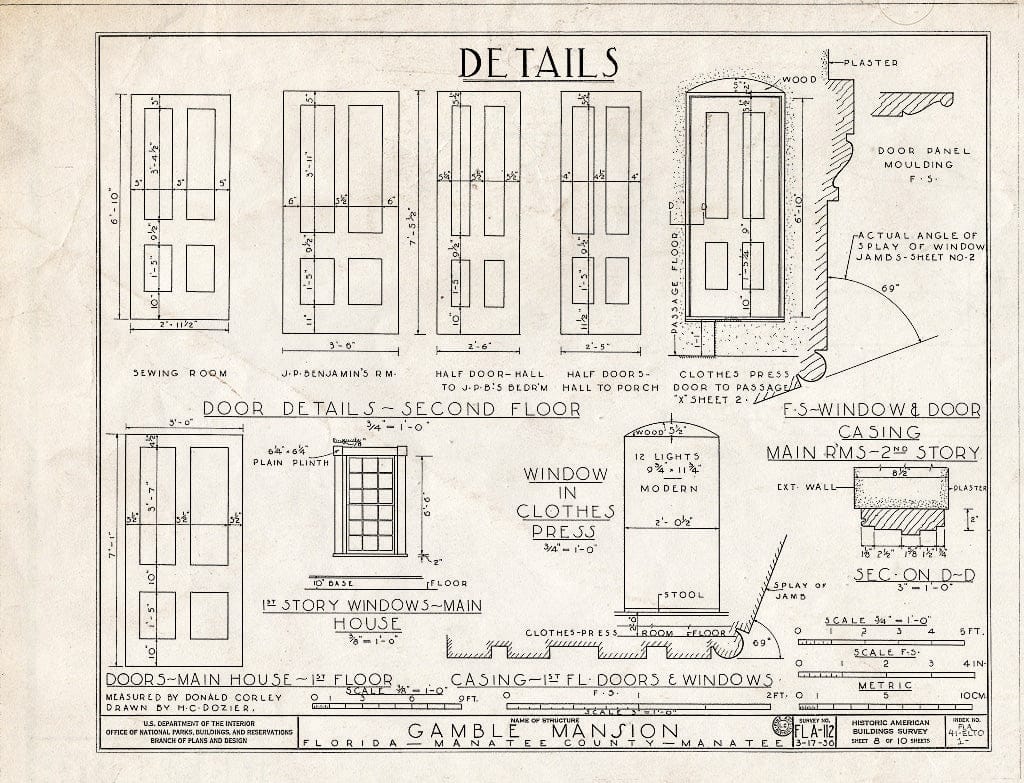Blueprint HABS FLA,41-ELTO,1- (Sheet 8 of 10) - Gamble Mansion, Manatee River Vicinity, Ellenton, Manatee County, FL