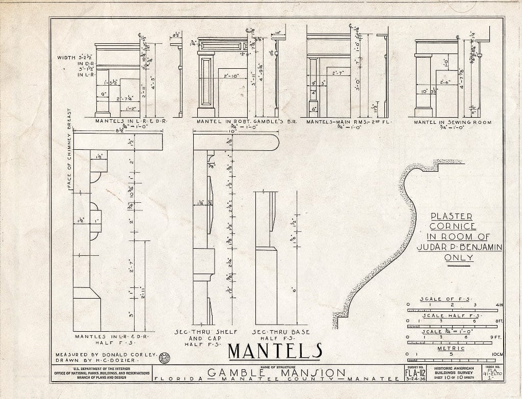 Blueprint HABS FLA,41-ELTO,1- (Sheet 10 of 10) - Gamble Mansion, Manatee River Vicinity, Ellenton, Manatee County, FL