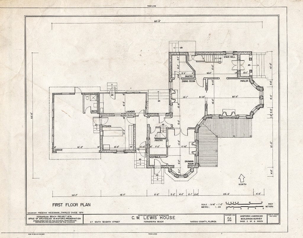 Blueprint HABS FLA,45-FERB,5- (Sheet 2 of 6) - C. W. Lewis House, 27 South Seventh Street, Fernandina Beach, Nassau County, FL