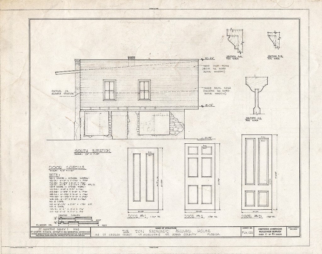 Blueprint HABS FLA,55-SAUG,23- (Sheet 8 of 10) - Don Raimundo Arrivas House, 44 South George Street, Saint Augustine, St. Johns County, FL