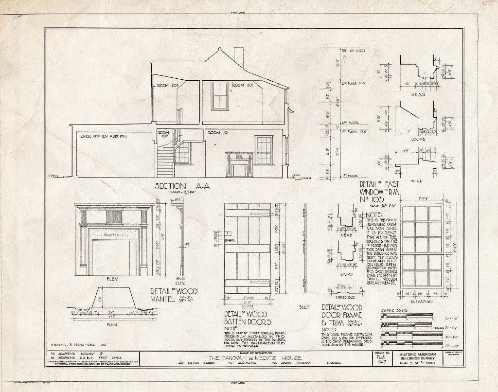 Blueprint HABS FLA,55-SAUG,26- (Sheet 5 of 5) - Canova-DeMedicis House, 46 Bridge Street, Saint Augustine, St. Johns County, FL