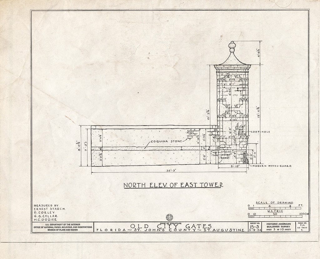 Blueprint HABS FLA,55-SAUG,9- (Sheet 3 of 10) - City Gate, Orange Street, Saint Augustine, St. Johns County, FL
