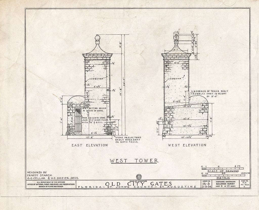 Blueprint HABS FLA,55-SAUG,9- (Sheet 6 of 10) - City Gate, Orange Street, Saint Augustine, St. Johns County, FL