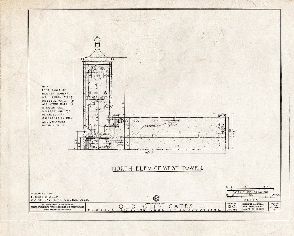 Blueprint HABS FLA,55-SAUG,9- (Sheet 7 of 10) - City Gate, Orange Street, Saint Augustine, St. Johns County, FL