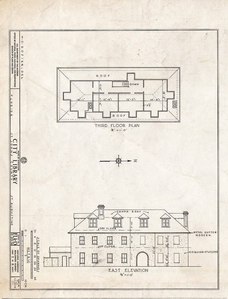 Blueprint HABS FLA,55-SAUG,3- (Sheet 2 of 6) - City Library, Aviles Street & Artillery Lane, Saint Augustine, St. Johns County, FL