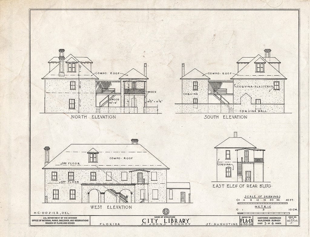Blueprint HABS FLA,55-SAUG,3- (Sheet 3 of 6) - City Library, Aviles Street & Artillery Lane, Saint Augustine, St. Johns County, FL