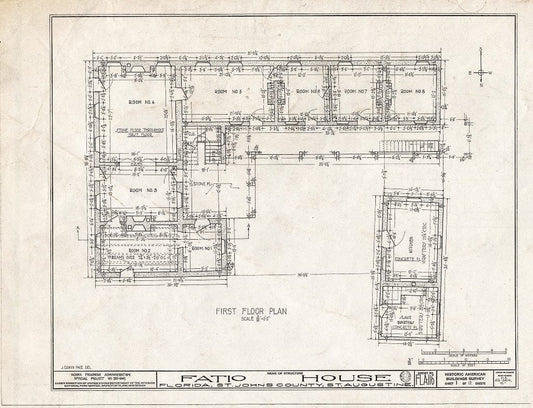 Blueprint 1. First Floor Plan - Ximenez-Fatio House, 22 Aviles Street, Saint Augustine, St. Johns County, FL