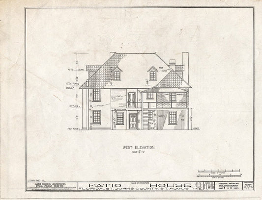 Blueprint 8. West Elevation - Ximenez-Fatio House, 22 Aviles Street, Saint Augustine, St. Johns County, FL