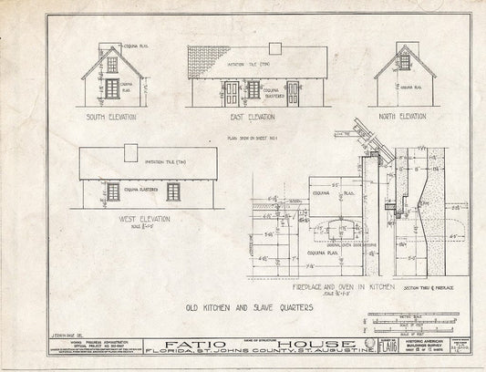 Blueprint 12. Old Kitchen and Slave Quarters - Ximenez-Fatio House, 22 Aviles Street, Saint Augustine, St. Johns County, FL