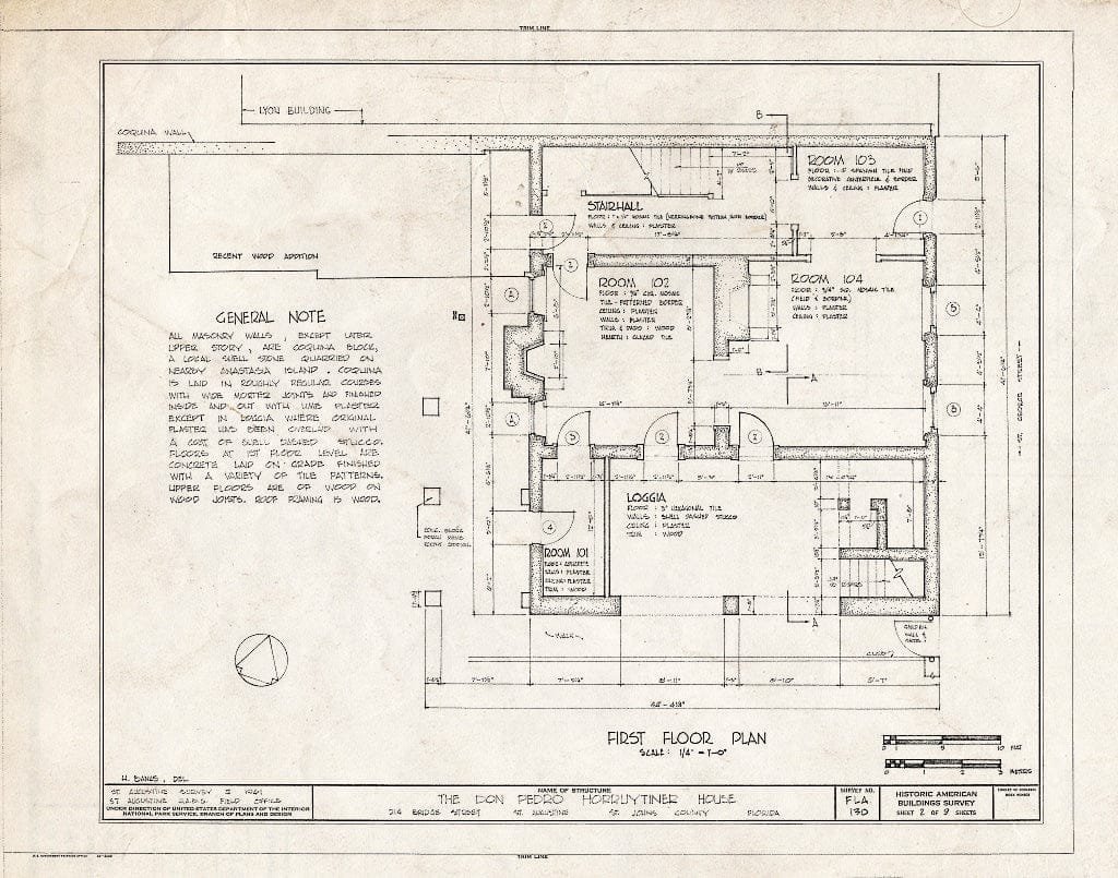 Blueprint HABS FLA,55-SAUG,29- (Sheet 2 of 9) - Don Pedro Horruytiner House, 214 Saint George Street, Saint Augustine, St. Johns County, FL