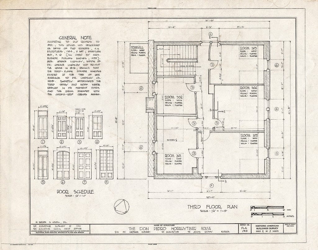 Blueprint HABS FLA,55-SAUG,29- (Sheet 4 of 9) - Don Pedro Horruytiner House, 214 Saint George Street, Saint Augustine, St. Johns County, FL