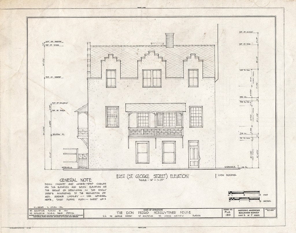 Blueprint HABS FLA,55-SAUG,29- (Sheet 5 of 9) - Don Pedro Horruytiner House, 214 Saint George Street, Saint Augustine, St. Johns County, FL