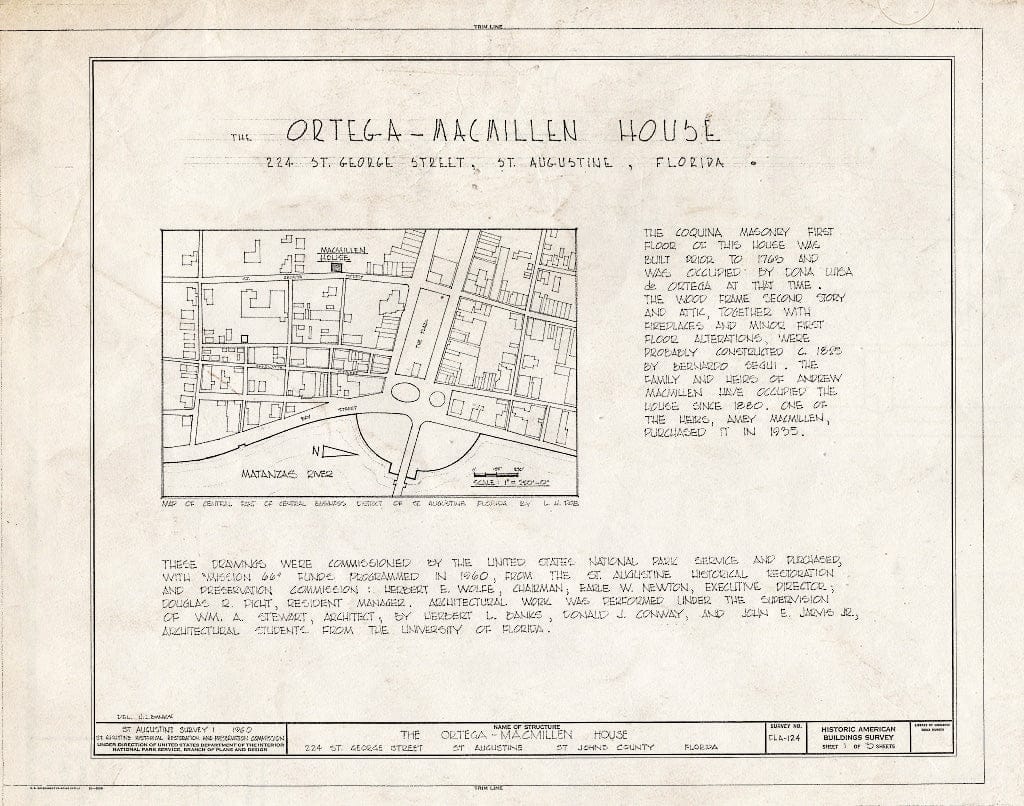 Blueprint HABS FLA,55-SAUG,24- (Sheet 1 of 3) - Ortega-MacMillan House, 224 Saint George Street, Saint Augustine, St. Johns County, FL