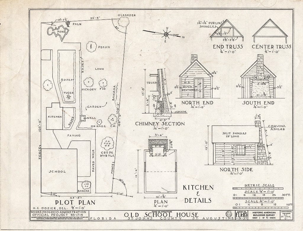 Blueprint HABS FLA,55-SAUG,8- (Sheet 1 of 6) - Old Schoolhouse, 14 Saint George Street, Saint Augustine, St. Johns County, FL