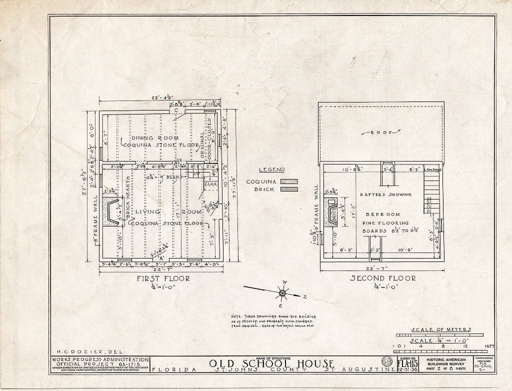 Blueprint HABS FLA,55-SAUG,8- (Sheet 2 of 6) - Old Schoolhouse, 14 Saint George Street, Saint Augustine, St. Johns County, FL