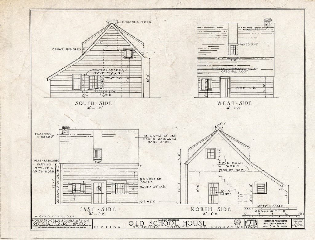 Blueprint HABS FLA,55-SAUG,8- (Sheet 3 of 6) - Old Schoolhouse, 14 Saint George Street, Saint Augustine, St. Johns County, FL