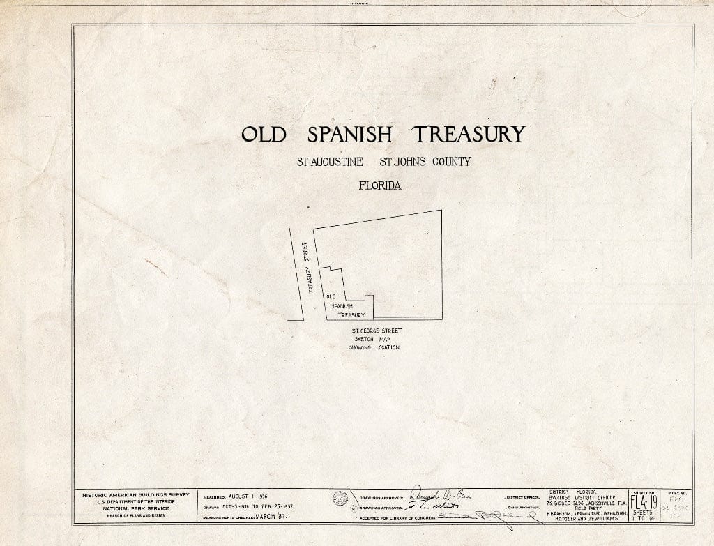 Blueprint HABS FLA,55-SAUG,17- (Sheet 0 of 14) - Old Spanish Treasury, 143 Saint George & Treasury Streets, Saint Augustine, St. Johns County, FL