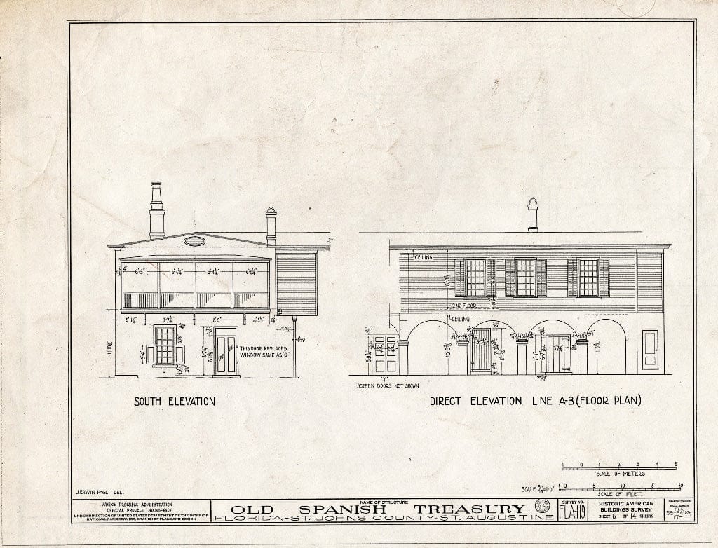 Blueprint HABS FLA,55-SAUG,17- (Sheet 6 of 14) - Old Spanish Treasury, 143 Saint George & Treasury Streets, Saint Augustine, St. Johns County, FL