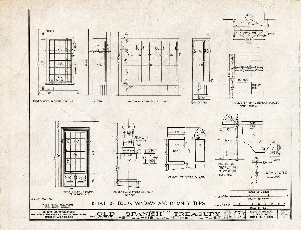 Blueprint HABS FLA,55-SAUG,17- (Sheet 11 of 14) - Old Spanish Treasury, 143 Saint George & Treasury Streets, Saint Augustine, St. Johns County, FL
