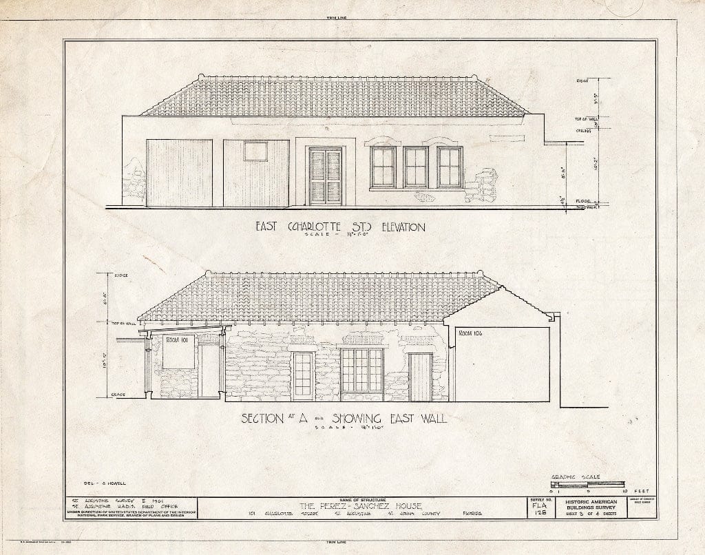 Blueprint HABS FLA,55-SAUG,27- (Sheet 3 of 4) - Perez-Sanchez House, 101 Charlotte Street, Saint Augustine, St. Johns County, FL