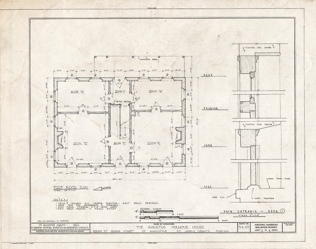 Blueprint HABS FLA,55-SAUG,4- (Sheet 2 of 4) - Augustus Poujoud House, 105-107 Saint George Street, Saint Augustine, St. Johns County, FL