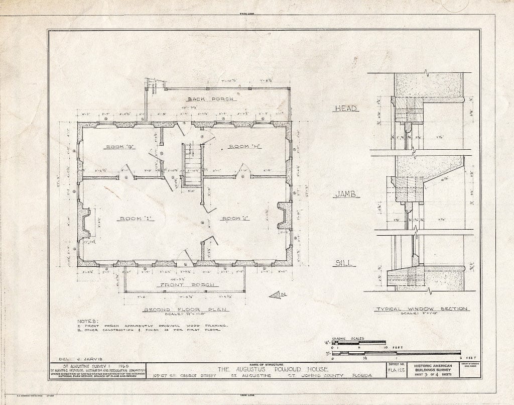 Blueprint HABS FLA,55-SAUG,4- (Sheet 3 of 4) - Augustus Poujoud House, 105-107 Saint George Street, Saint Augustine, St. Johns County, FL