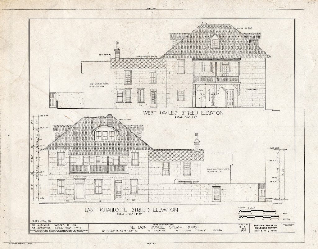 Blueprint HABS FLA,55-SAUG,31- (Sheet 4 of 5) - Don Manuel Solana House, 20 Charlotte Street, Saint Augustine, St. Johns County, FL