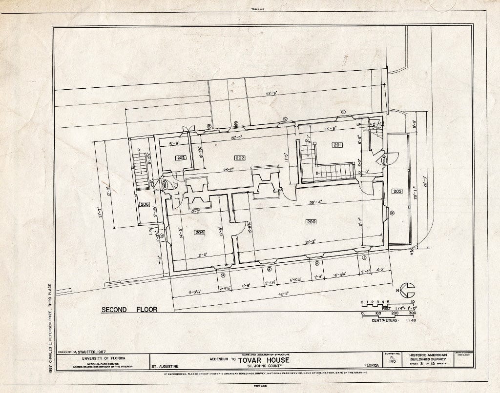 Blueprint HABS FLA,55-SAUG,36- (Sheet 3 of 15) - Don Joseph Tovar House, 22 Saint Francis Street, Saint Augustine, St. Johns County, FL