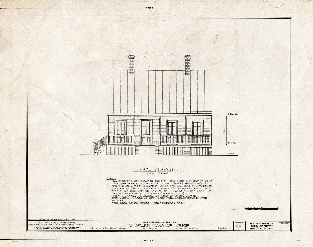 Blueprint HABS FLA,17-Pensa,13- (Sheet 3 of 6) - Charles Lavalle House, 203 East Church Street (Moved from 111 West Government Street), Pensacola, Escambia County, FL