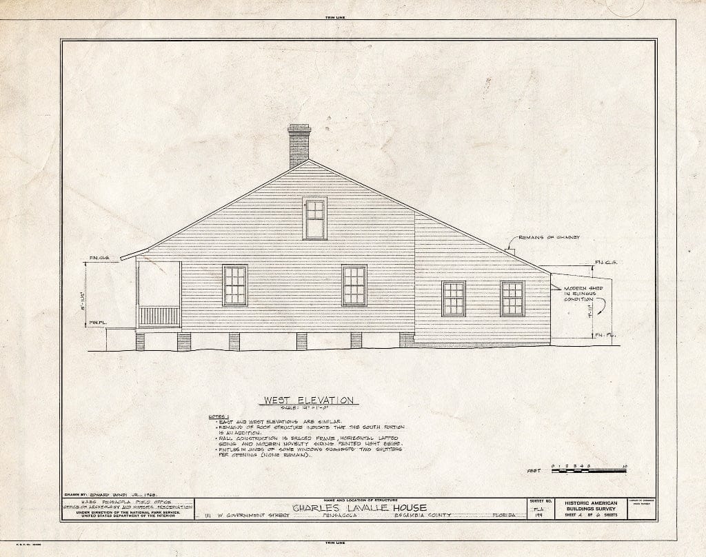 Blueprint HABS FLA,17-Pensa,13- (Sheet 4 of 6) - Charles Lavalle House, 203 East Church Street (Moved from 111 West Government Street), Pensacola, Escambia County, FL