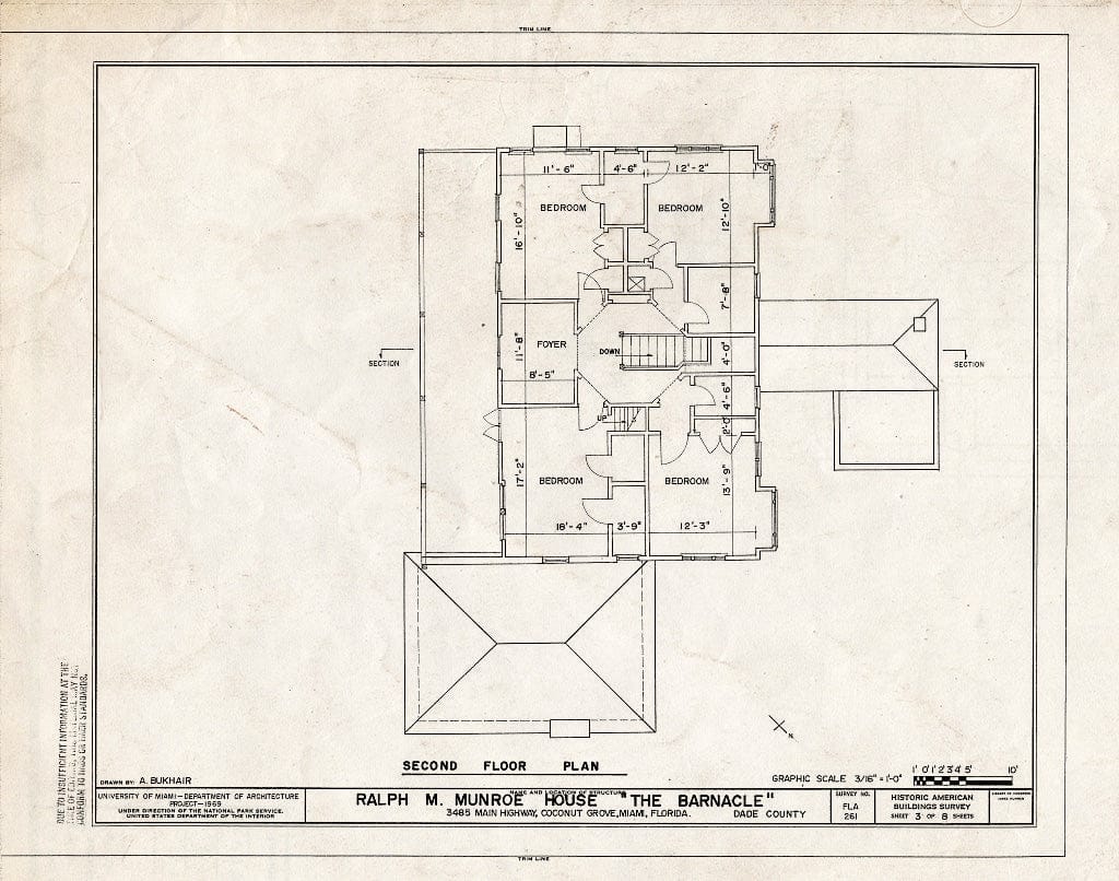 Blueprint HABS FLA,12-MIAM,32- (Sheet 3 of 8) - Ralph M. Munroe House, 3485 Main Highway, Coconut Grove, Miami, Miami-Dade County, FL