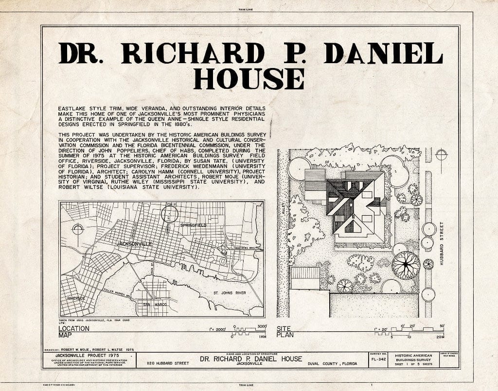 Blueprint HABS FLA,16-Jack,6- (Sheet 1 of 5) - Richard P. Daniel House, 1120 Hubbard Street, Jacksonville, Duval County, FL