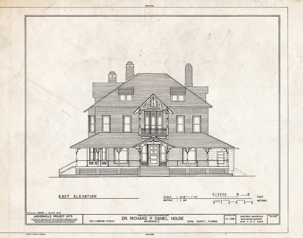 Blueprint HABS FLA,16-Jack,6- (Sheet 4 of 5) - Richard P. Daniel House, 1120 Hubbard Street, Jacksonville, Duval County, FL
