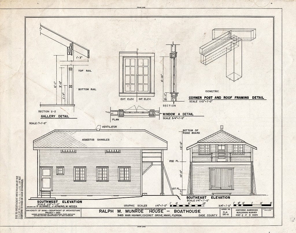 Blueprint HABS FLA,13-MIAM,32A- (Sheet 2 of 3) - Ralph M. Munroe House, Boathouse, 3485 Main Highway (Coconut Grove), Miami, Miami-Dade County, FL